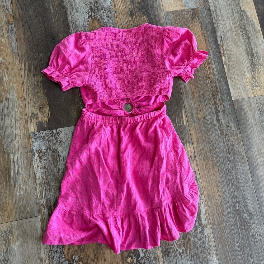 White Fox Whenever You’re Ready Mini Dress 100% Cotton Pink Size Small Cutouts - Picture 2 of 6